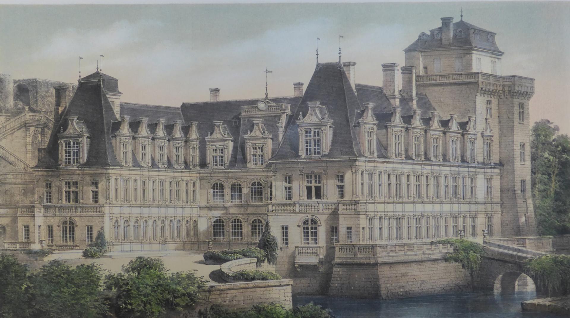 Le château de Villandry dans son état XVIIIe à la fin du XIXe siècle, lithographie, Tours, Bibliothèque municipale