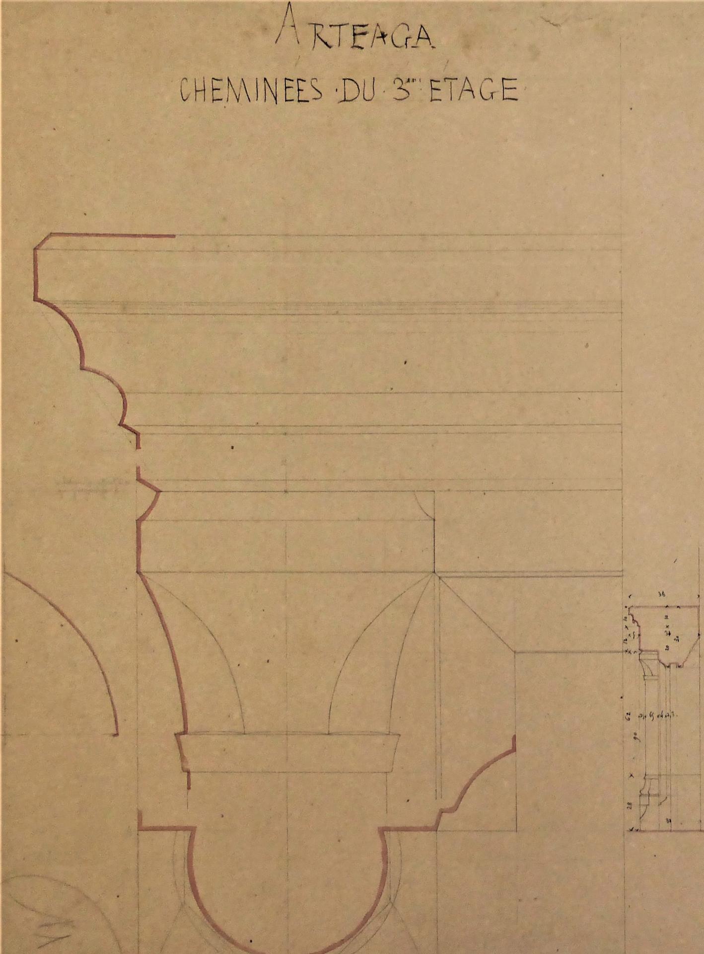 Arteaga, cheminée du 3e étage, détail, XIXe siècle, ©cl.Ph.Cachau