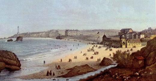 Vue de Biarritz depuis le bout de la plage de l'Impératrice, milieu XIXe siècle