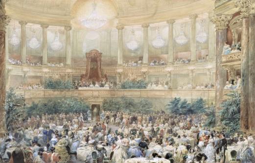 Eugene Lami, réception de la reine Victoria  et du prince Albert à l'Opéra royal de Versailles, aout 1855, pastel, Versailles