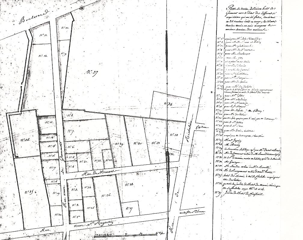 Plan de lotissement de l'hôtel de Gramont, vers 1766, Archives nationales, Q 2/216