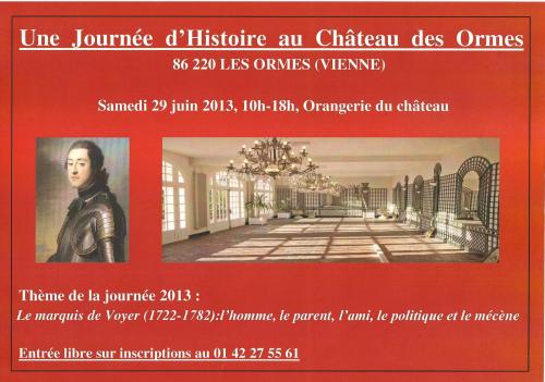 Journée d'histoire du château des Ormes 2013 (flyer Ph. Cachau)